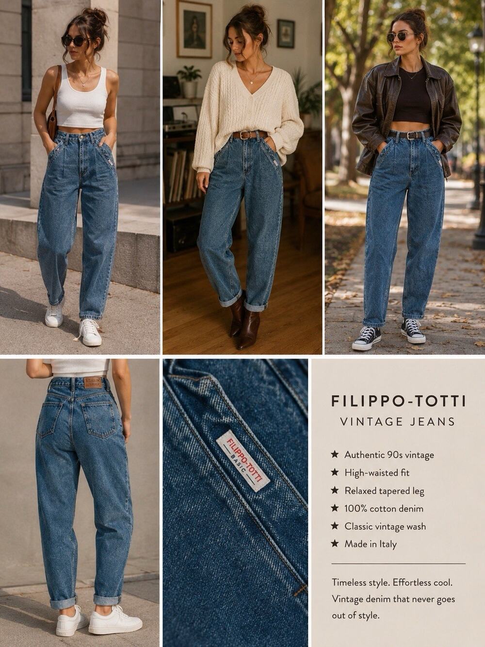 Vintage 80s Filippo Totti Dark Wash Paperbag High-Waisted Women Jeans Jr 9/10
